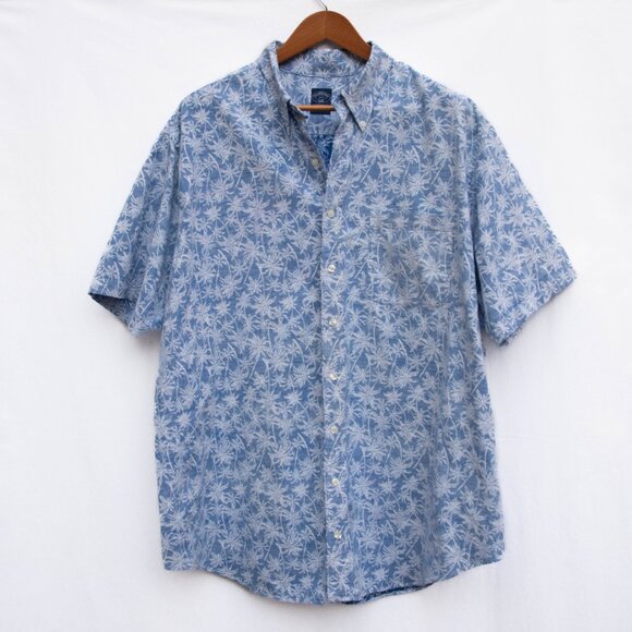 Brooks Brothers Hawaiian Shirt Mens 2XLT Reverse Print Blue Palm Cotton Resort - Picture 5 of 9